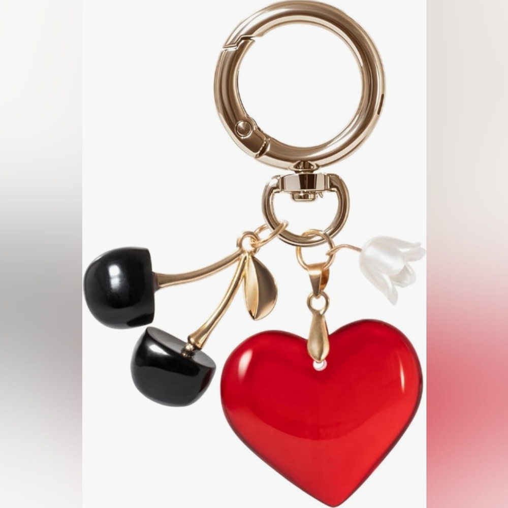 Charming Heart and Cherry Keychain